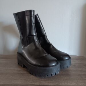 Rouge Helium Women Black Lande Platform Slip On Zip Biker Boots Size 8